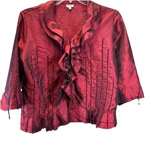 Agora Pleats Sequin Ruffles Button‎ Down Blouse Jacket Sz M Steampunk Bust 40"